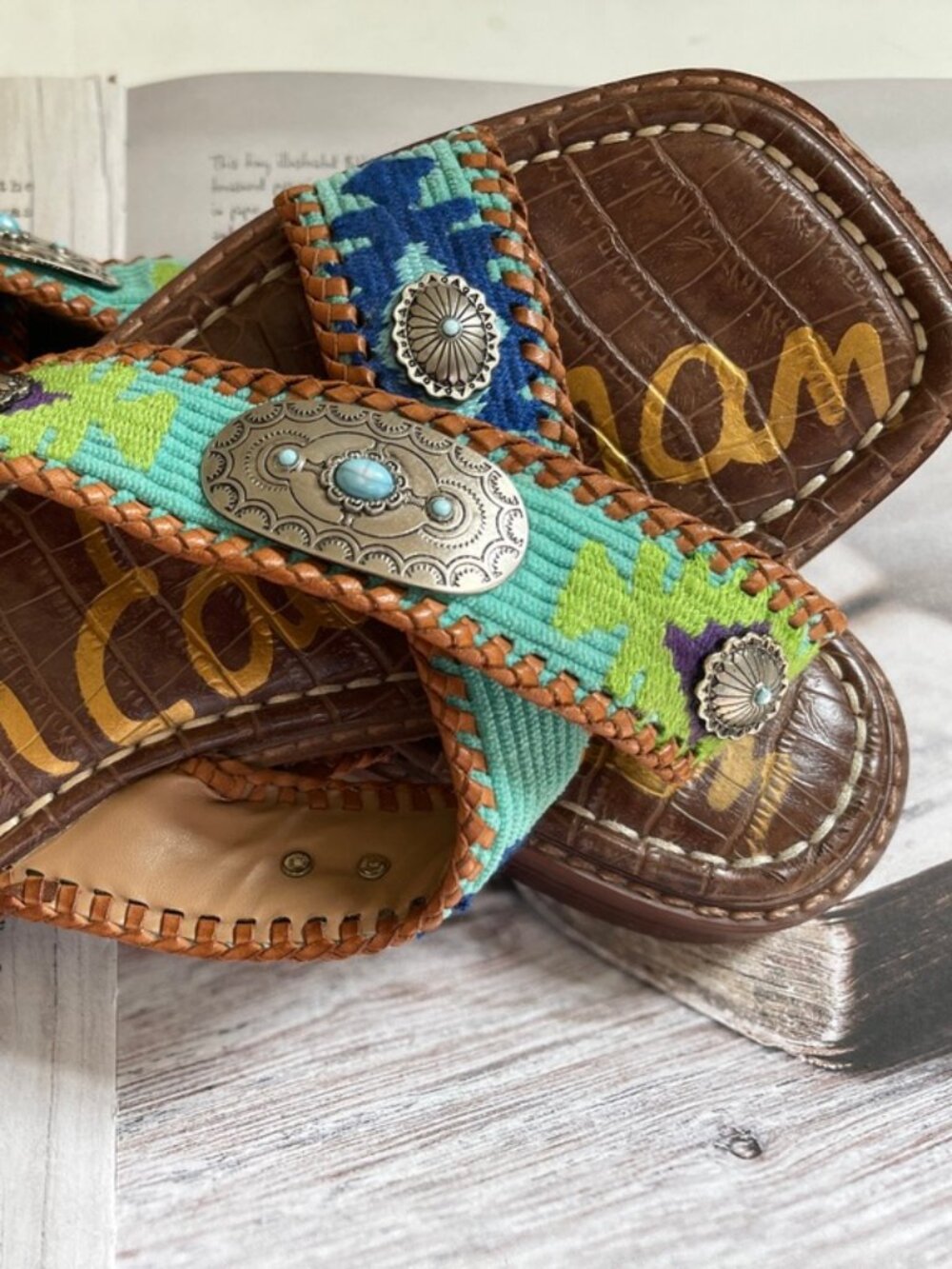 SAM EDELMAN Embroidered & Silver Beaded Sandals; Very Good Condition; Size 9.5